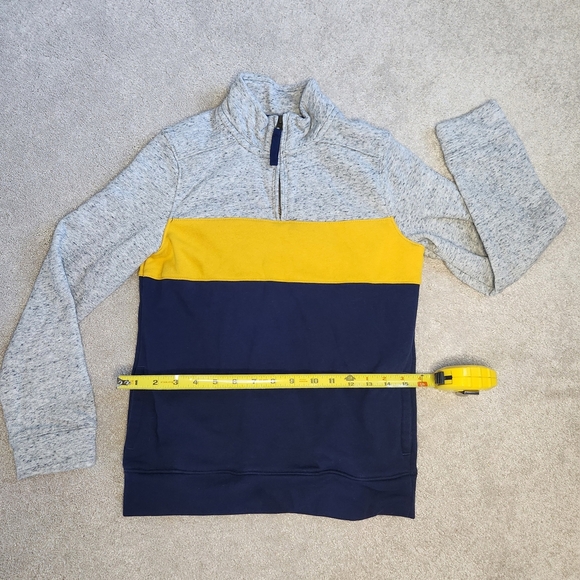 Lands' End Gray and Navy Quarter Zip Pullover with Yellow Detail - Picture 2 of 5